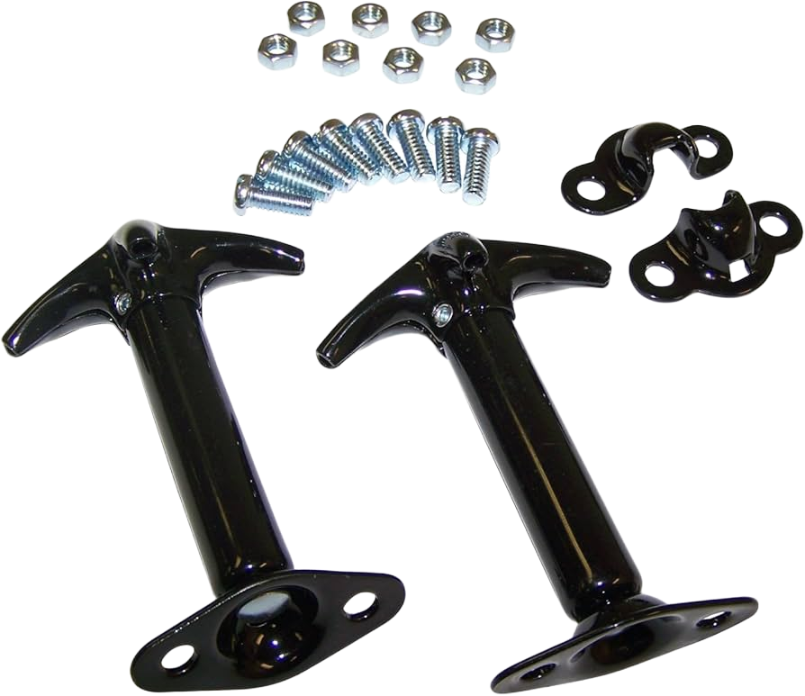 Hood Catch Kit, Black 11210.01 488601 fits 55–95 Jeep CJ5, CJ6, CJ7, CJ8, Wrangler YJ