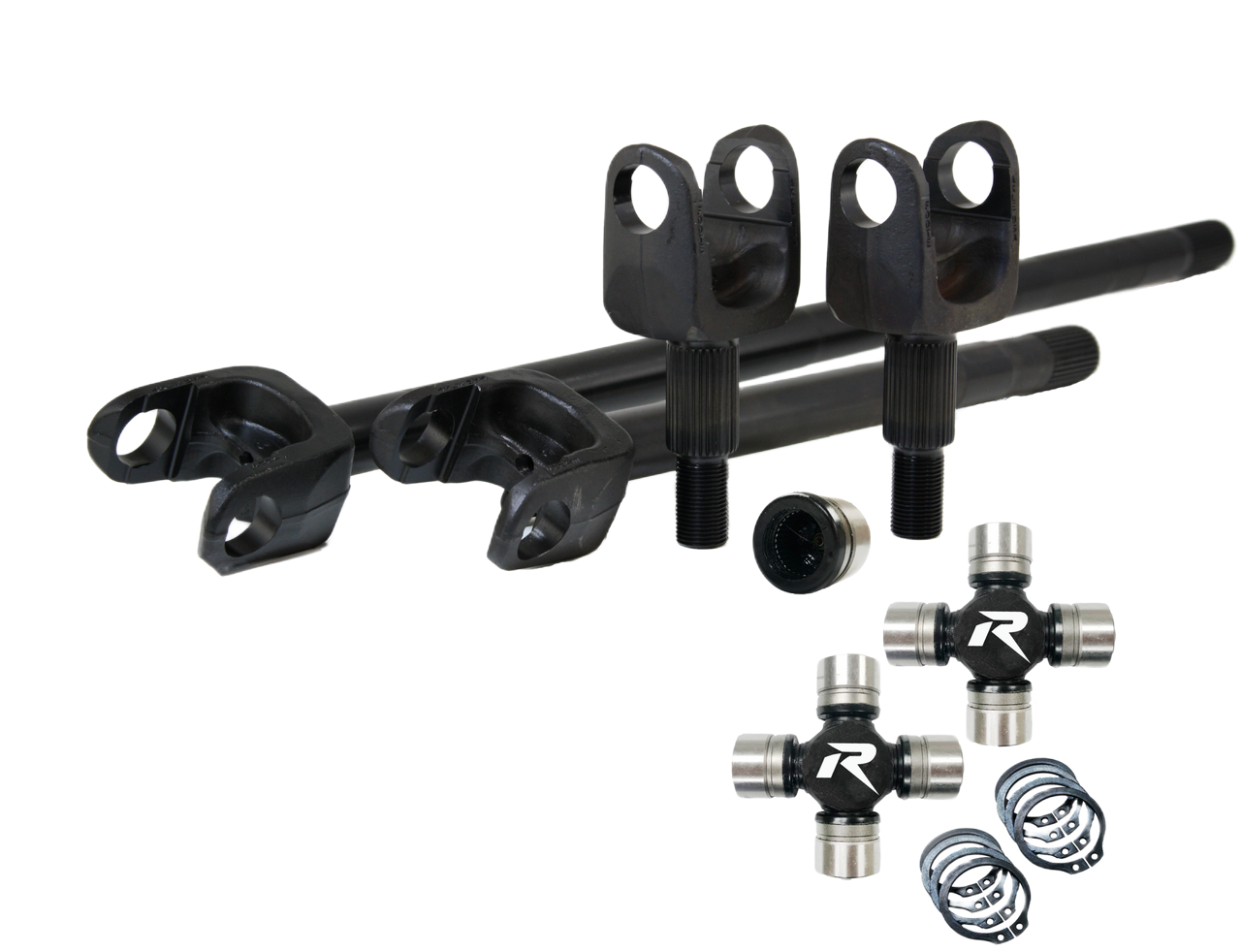 2007-18 Wrangler JK Dana 30 30 Spline 4340 Chromoly USA Made Front Axle Kit HD U-Joints Revolution Gear