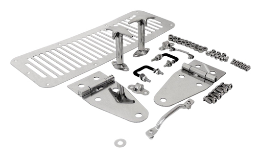 Complete Hood Kit for Jeep Wrangler/CJ | Polished, Stainless Steel | 7499 | Fits 1978-1983 Jeep CJ5 / 1978-1986 Jeep CJ7 / 1987-1995 Wrangler YJ